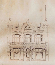 Tekening van de Korenbeurs in Helmond.